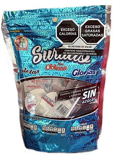 Las Sevillanas - Surtido de caramelos sin azúcar (Glorias, Mini Obleas- Lollipops), paquete de 14 piezas