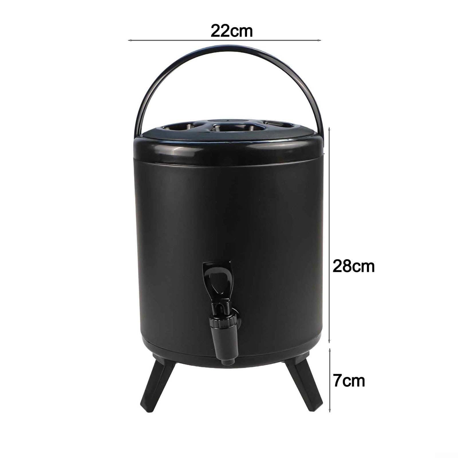 Doppelwandiger isolierter Getränkespender mit großem Fassungsvermögen und Harzhahn für Outdoor, Camping, Reisen, Picknick, kalte heiße Getränke, mehrere Größen (6 l, schwarz)