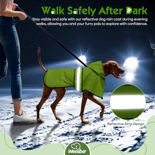 Weesiber Hunderegenmantel, Reflektierender Hund Regenmantel mit Leinenloch, wasserdichte Regenjacke Hunde Verstellbarer Hundeponcho Mit Kapuze (S, Grün)