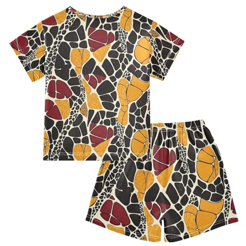 ALAZA Leopard Print Yellow Black Pajamas Set Short Sleeve Cotton Sleepwear Summer Pjs 2 Piece 5-14Y2