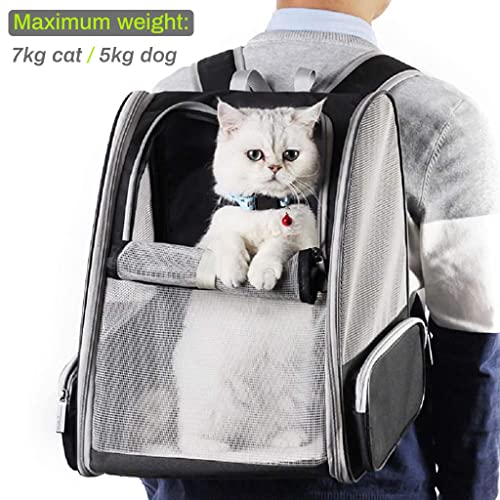 Image of Qpets Breathable Design Cat Bag Carrier Backpack for Hot Weather, Expandable Cat Dogs Cage, Cat Bag, Backpack Design Pet Travel Carrier Pet Case for Small Pets (Grey)