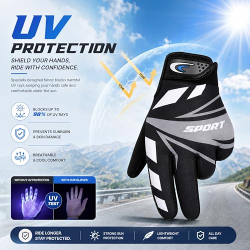 Image of Leosportz Summer UV Protection Gloves for Men & Women | Touchscreen Cycling Gloves with Anti-Slip Palm Grip | Breathable Cooling Riding Gloves for Bike, Motorcycle, Hiking & Outdoor Sports (Blue)