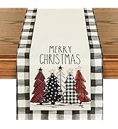 Artoid Mode Waterclor Buffalo Plaid Christmas Trees Merry Xmas Table Runner, Seasonal Winter Holi...