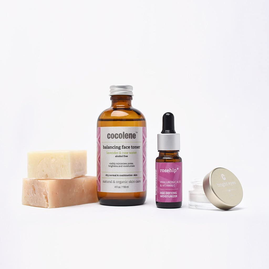 Anti-Aging Beauty - Face Wash & Body Bars, Balancing Skin Toner Nourishes, Hydrates, Cleans &Tightens Pores. Rosehip+ Plumping Moisturizer for Wrinkles & Sensitive Skin. Handcrafted in USA