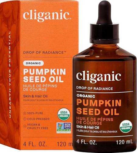 Cliganic Organic Cold Pressed Pumpkin Seed Oil, 100% Pure - For Hair & Face | Natural Unrefined