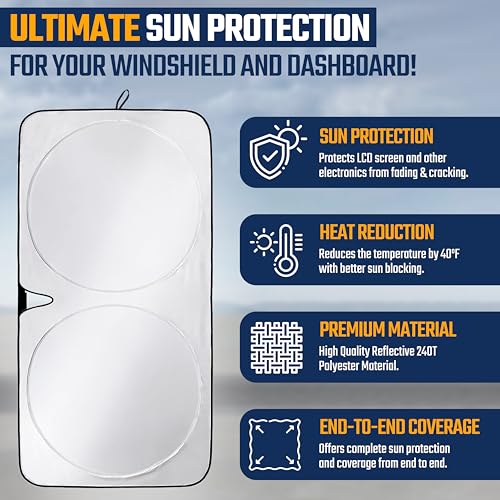 EcoNour Car Windshield Sunshade | Full-Size Heat & UV Blocking Protection | Foldable Sun Shade for Standard Windshields | Keeps Vehicle Interior Cool | Durable & Easy to Store- Small