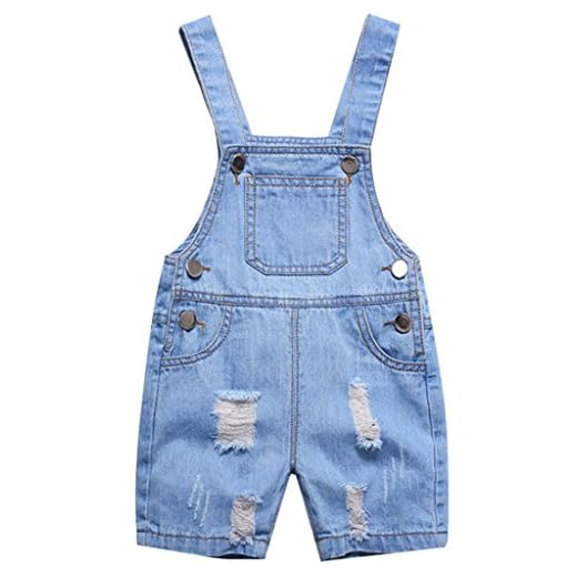 JiAym Bebé Peto con Pernera Corta - Pantalones de Peto Vaqueros Niños Niñas Overalls Pantalón Ajustable 3-4 Años