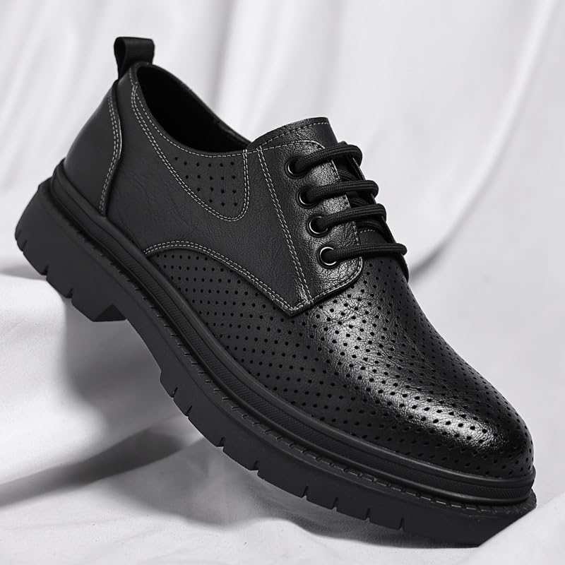 Men's Breathable Low Top Lace Up Business Casual Black Wedding Versatile Dress Shoes2