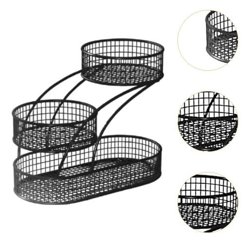 Frutero de 3 niveles con elegante estructura de hierro negro y diseño de almacenaje práctico 4