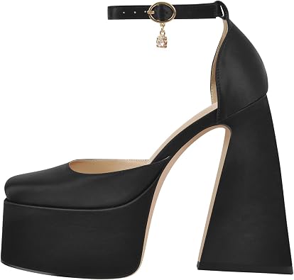 Onlymaker Womens Ankle Strap Chunky Platform Pumps Buckle Block Heel Square Toe Satin Crystal Summer Sandals