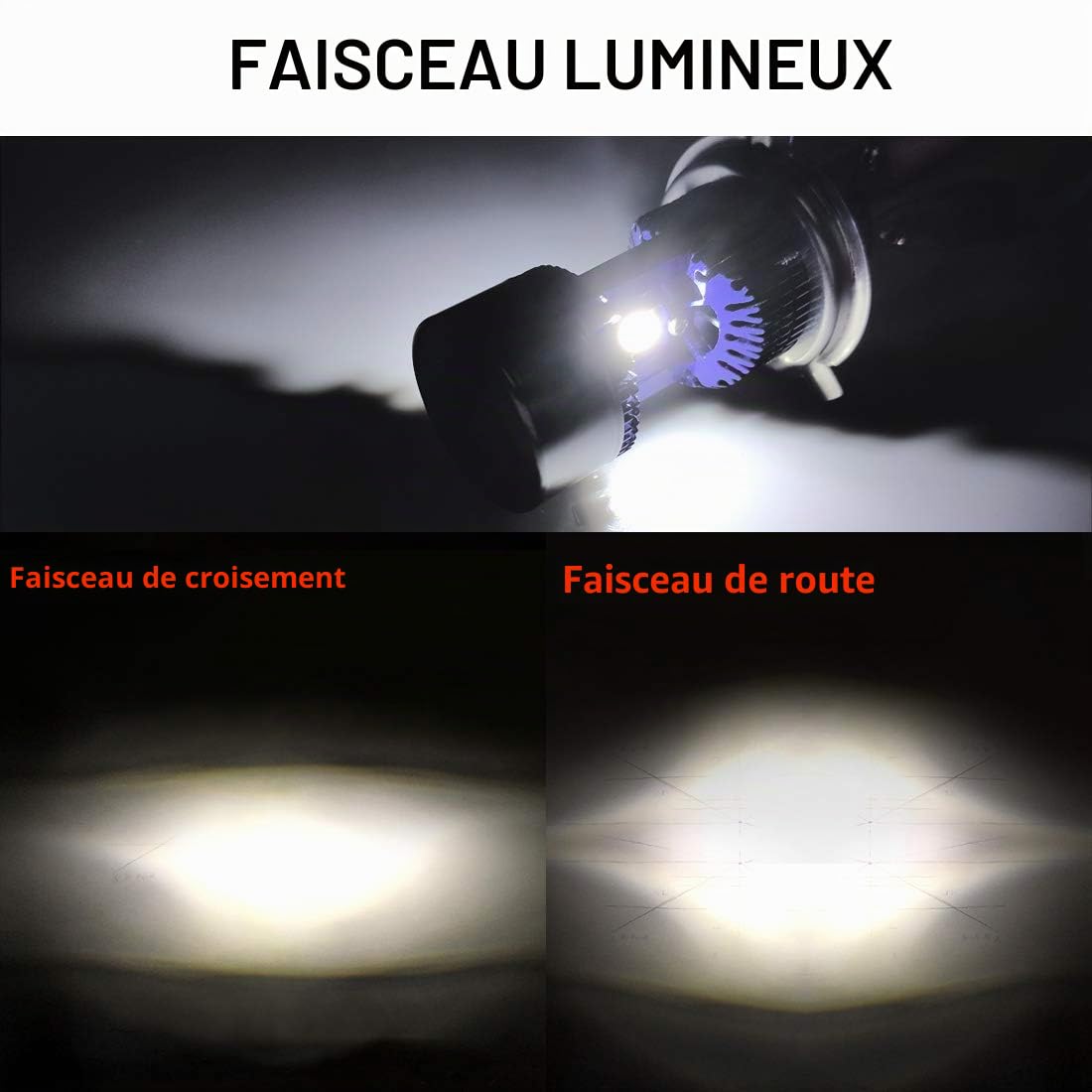 WinPower H4 HS1 LED Kit Conversion L'ampoule Phares Moto 30/30W 5500Lm 6000K Phare Feu de route/croisement Super Brillant Blanc 12V Moto/Auto, 1 Lampe