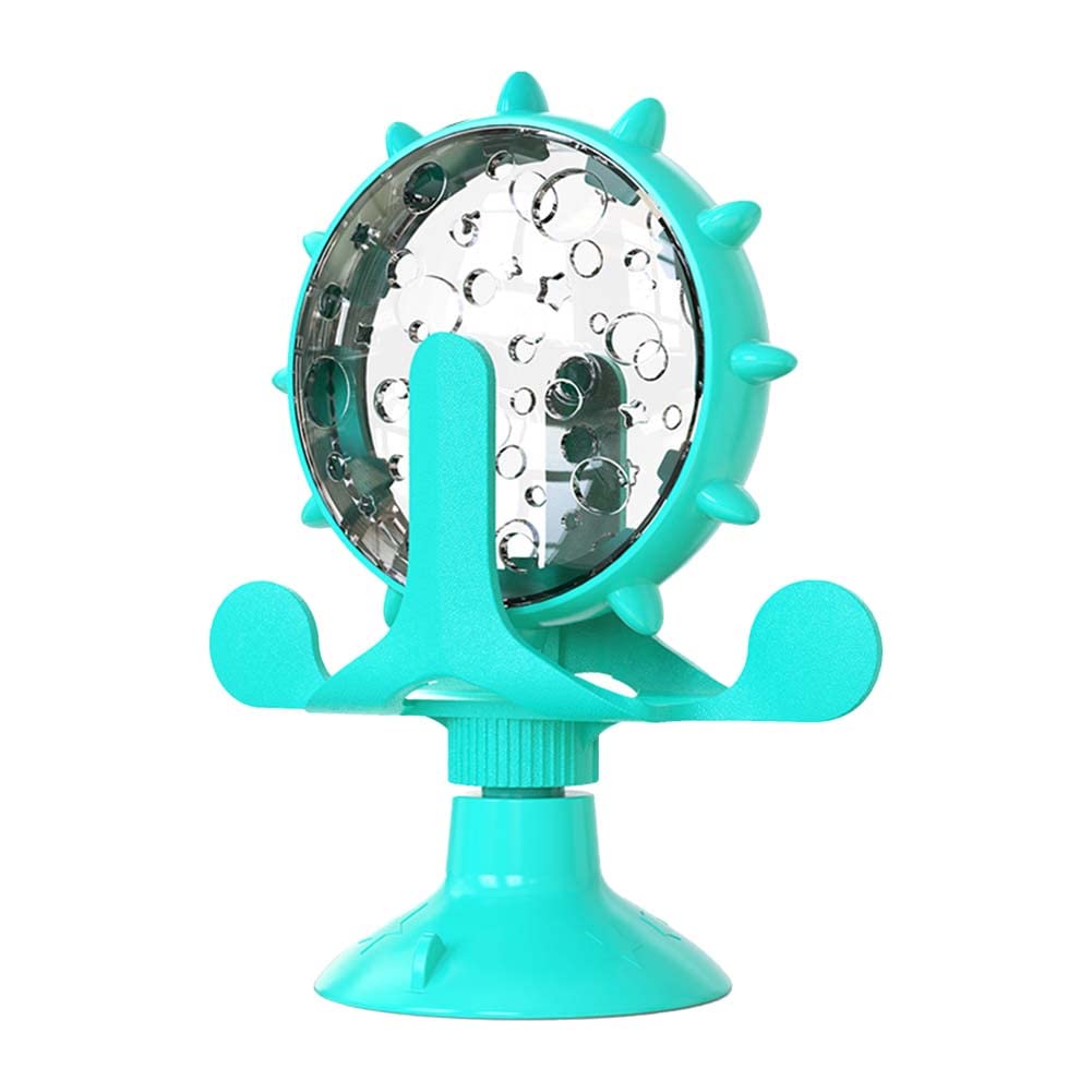 Interactive Cat Windmill Feeder, Rotating Pet Food Dispenser with Suction Cup Base Rotating Pet Food Dispenser for Slow Eating Engaging Toy for Healthy (Blue)