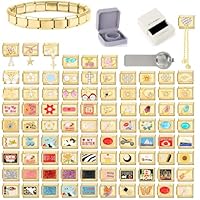 papasgix Personalisierte Italian Charm Bracelet Charms Gold Silber 10pcs Module für 9mm Italian Style Charms für Damen DIY Abnehmbar Italienisches Charm Armband Mädchen Geschenk Gold+Anhänger