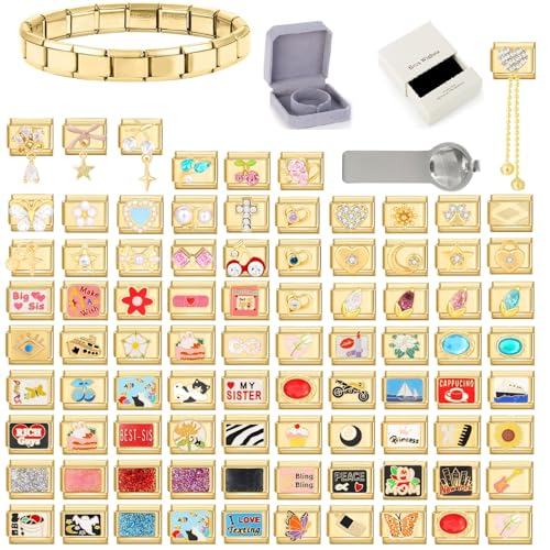papasgix Custom Italian Charm Bracelet Charms Gold Set 10 Personalized Charm Brascelets 9mm Assorted Italian Charms Bracelet Links Handmade DIY Jewelry Colourful