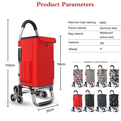 Carrello per la spesa pieghevole con telaio in alluminio, capacità 36 l, 6 ruote, supporta 50 kg, per shopping e campeggio
