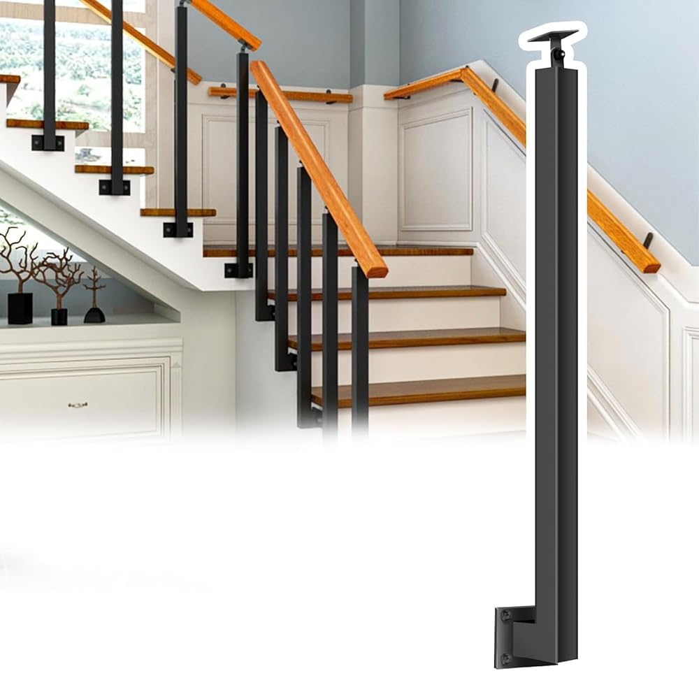 LQSYBHD Side Mount Stairs Spindles Balusters, for Deck/Porch/Corridor Fence, Metal Support Column, Indoor Staircase Railing Post for Square Handrail(Size:2.78ft/85cm,Color:1Pack)