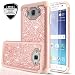 LeYi Galaxy J7 Case with Tempered Glass Protector [2 Pack] for Women Girls, Glitter Cute [PC Silicone Leather] Heavy Duty Protective Phone Case Cover for Samsung Galaxy J7 Neo J700 2015 TP Rose Gold