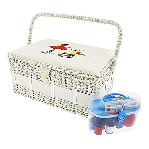 Juvale Vintage Sewing Basket Organizer with Sewing Kit Accessories (13 x 9 x 6 Inches)