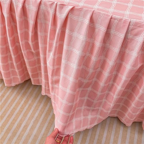 Odot Sabana Bajera con Volantes, Estilo Simple Sabana Bajera Microfibra con Faldon Falda de Cama con Volante Suave Cómoda Faldas de Cama Transpirable Protector de Colchó (150x200cm,Plaid Rosa)