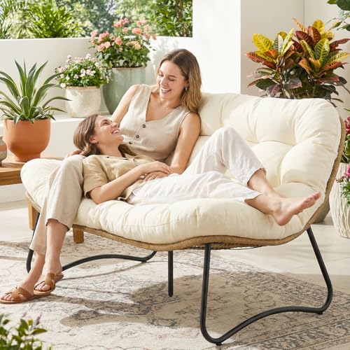 NICESOUL Patio Loveseat, Boho Double Papasan Chair with 5.5" Extra