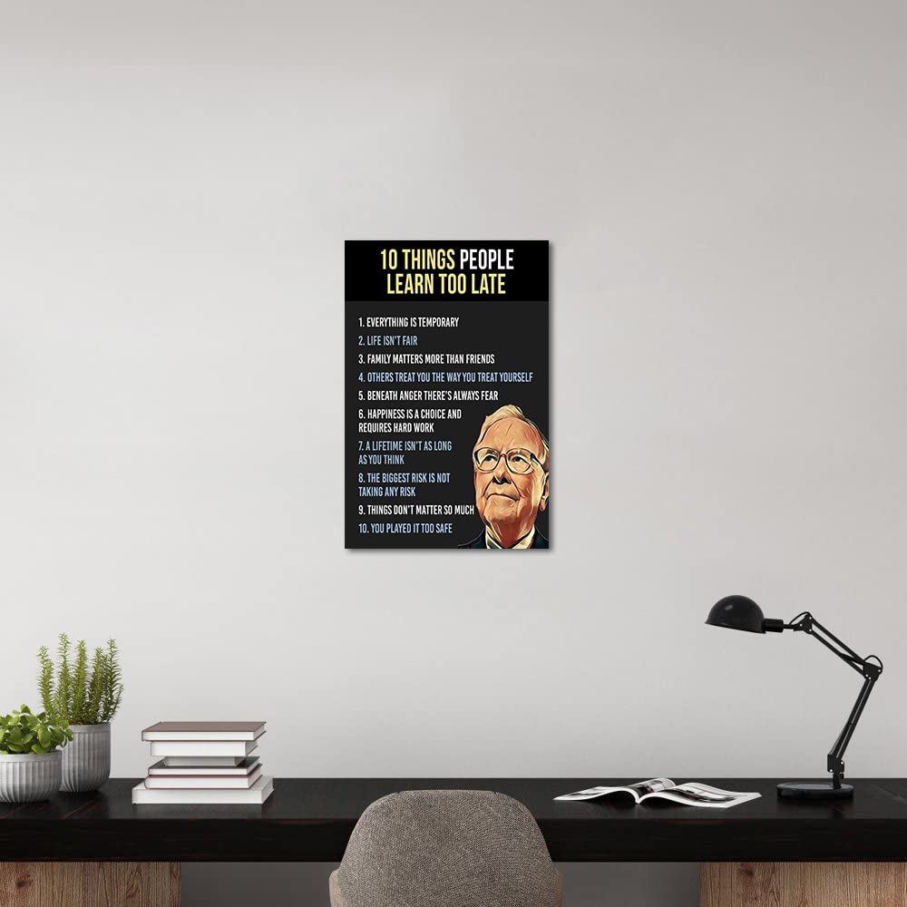 Warren Buffett Quotes Ten Things People Learn Too Late Motivational Framed  Office Wall Art Poster and Print Inspirational Home Wall Decoration  Pictures Framed Easy to Hang-12