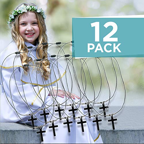 Fun Express Hematite Cross Necklace (Pack of 12) 1 1/4" Hematite Cross on 18" black cord2