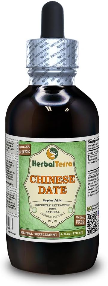 Suan Zao Ren (Ziziphus Jujuba) Glycerite, Dried Seeds Alcohol-Free Liquid Extract (Brand Name: HerbalTerra, Proudly Made in USA) 4 fl.oz (120 ml)