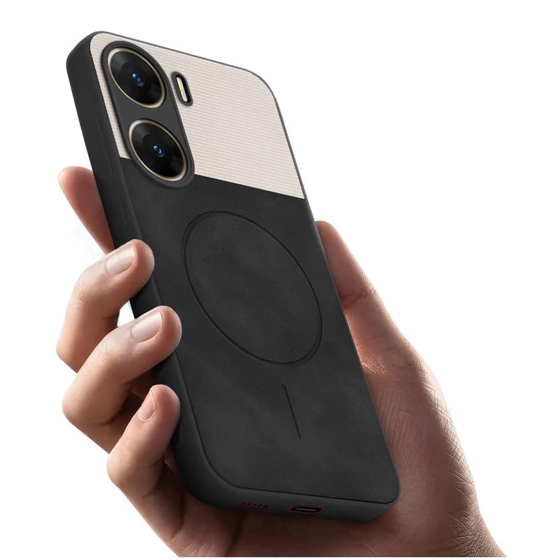 Image of Bintage case Dual-Leather Macc-Safe Design Phone Case| Soft Touch Finish | Full Camera Protectection Back Cover Compatible for Vivo V2303 / Vivo V29e 5G - White & Black