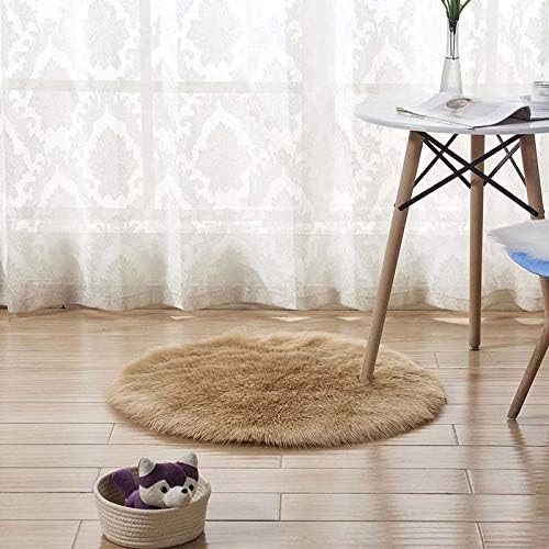 Round Soft Faux Sheepskin Fur Area Rugs Shaggy Silky Plush Carpet...