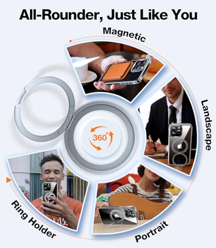 Image of TORRAS 360 Rotatable Ring for iPhone 14 Pro Max Phone Case [Compatible with Magsafe] with Stand, Magnetic Ring Holder Military Grade Shockproof Translucent Back Slim Ostand R, Clear | [Compatible with Magsafe] with Stand, Magnetic Ring Holder Military Grade Shockproof Translucent Back Slim Ostand R, Clear