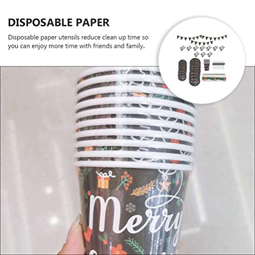 KESYOO Conjunto de Talheres de Festa de Natal Pratos de Papel Copos Garfos Colheres Canudos Guardana