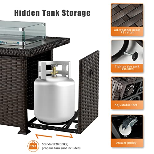 Vicluke-Aluminum-Fire-Pit-Table-Propane-Fire-Pit-Table-for-Outside-44in-50000-BTU-Auto-Ignition-Gas-Fire-Table-w-CSA-Certification-Hand-Painted-Table-Top-Wind-Guard-Cover-Glass-Beads-Brown