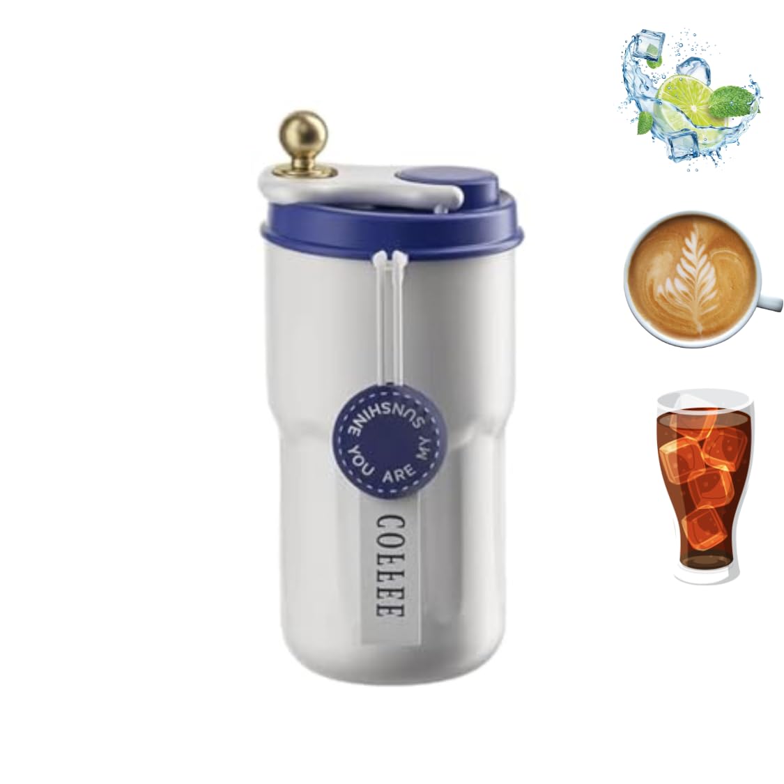 Devine Details Spill Proof Insulated Travel Mug with Temperature Control Display - 316 Double Wall Stainless Steel - Upto 12 Hours Vacuum Insulation - 420 ML - Blue & White (B0CWPBH4NH) Amazon Price History, Amazon Price Tracker