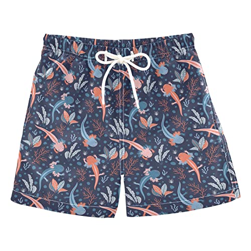 Aflyko Ocean Board Shorts Axolotl Coral Seaweed Boys Girls Swim Kid Trunk Beach Swimwear Bathing Suit S