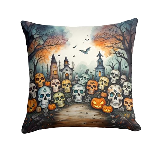 Caroline's Treasures DAC2232PW1414 Calaveras Sugar Skulls Spooky Halloween Throw Pillow Machine Washable, Indoor Outdoor Decorative Pillow for Couch, Bed or Patio, 14Hx14W