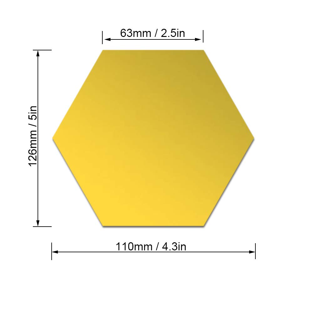 24 Pièces Miroirs Muraux Décoratifs, Miroir Acrylique Jardin Adhésif Autocollant, Mural Miroir, Muraux Stickers, Hexagone pour Maison Chambre Salon Décor TV Fond Décoration Décor (6,3 cm/doré)