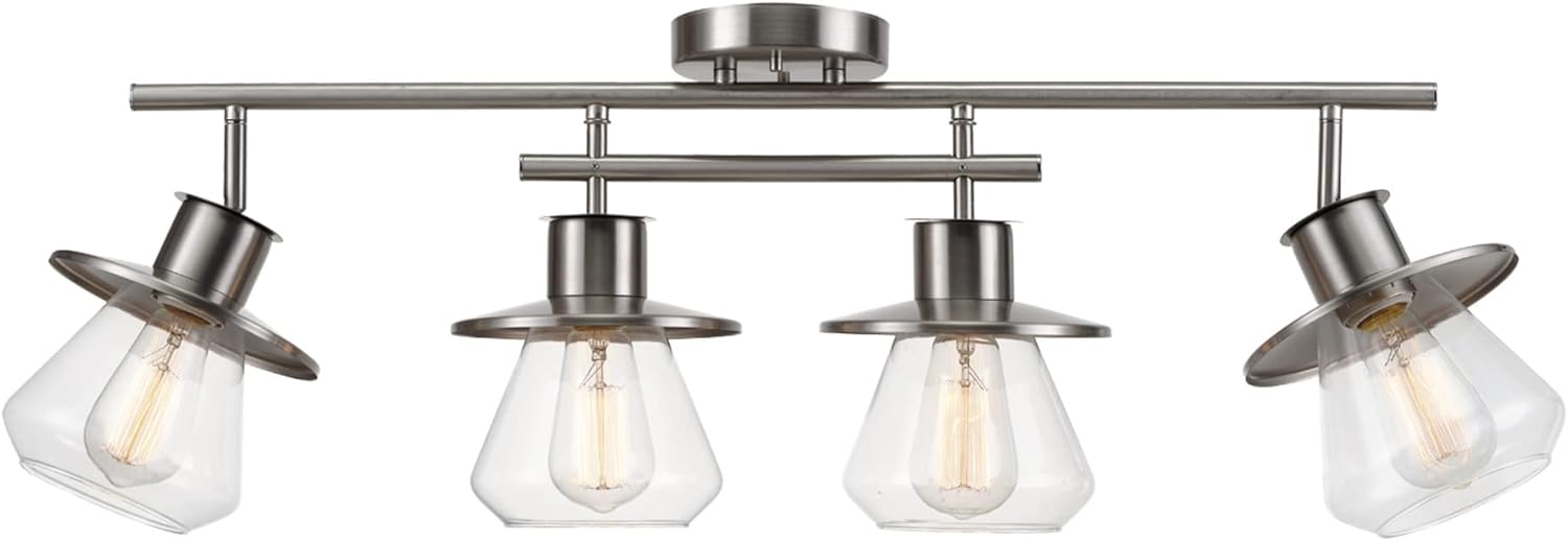 GLOBE Electric 57504 4-Light Track Lighting, Brushed Nickel, Center Bar Detail, Clear Glass Shades