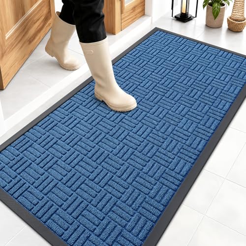 Image of OLANLY Front Door Mat Outside Entrance 47x23, Absorbent, Heavy Duty Sturdy Natural Rubber Doormat Indoor Outdoor, Non-Slip, Stain and Fade Resistant, Low Profile Floor Mat for Entryway, Ocean Blue