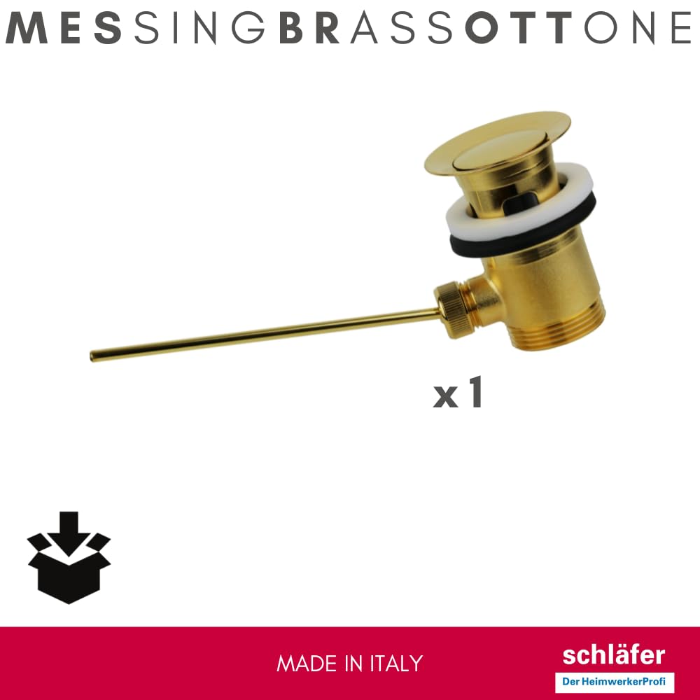 Schläfer 40510110 | Piletta Universale Dorata con Tappo Saltarello in Metallo Pesante per Scarico Lavabo Bagno e Bidet 1"1/4 con Troppopieno. Finitura PVD Oro Lucido