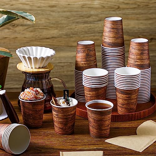 Umigy 100 Pcs 8 oz Western Cups Brown Paper Cups Bulk Farmhouse Wood Grain - image 6