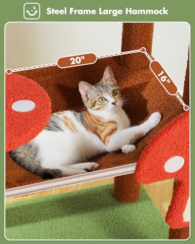 Image of MUTTROS Mushroom Cat Tree Tower with Removable Scratcher, Large Hammock, Condo, Perch, 3 Sisal Posts - Multi-Level Cat Tree for Indoor Cats, Cute Cat Tower for Small Space Homes