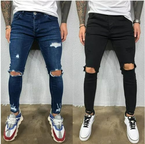 Jeans Pants Trouser Denim Ripped Elastic Tight Fitting Street Trendy Commuting Casual Small Leg for Men4