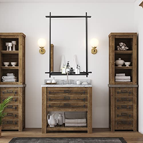 Bathroom Mirrors For Wall, 22X32, Black Metal Cross Corner Framed Industrial Hanging Mirror With Shelf, Large Modern Wall-Mounted Vanity Makeup/Shaving Mirror Set For Bedroom, Living Room, Entryway #TOP1