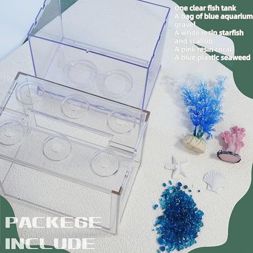 Image of Small Betta Fish Tank, Mini Fish Tank Aquarium Tank Kit with Blue Gravel & Resin Decorations, 0.6 Gallon Stackable Fish Bowl Tiny Desktop Aquarium for Sea Monkey Shrimp