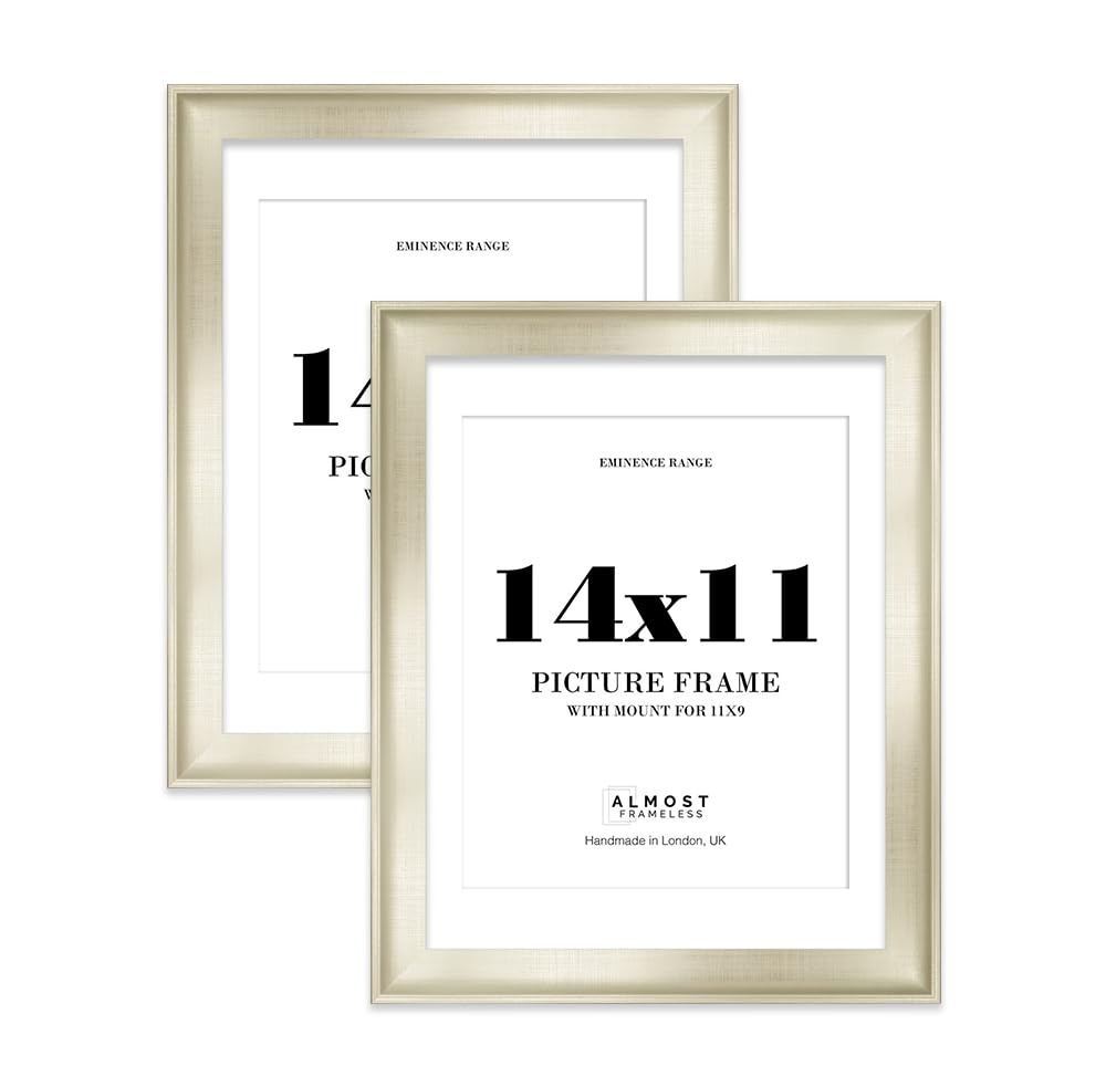 14x11" Silver Picture Frame with 11x9" Mount - Shabby Chic Photo Frame with Distressed Finish, Wall Hooks and Kickstand, 32mm Edge - 2 Pack