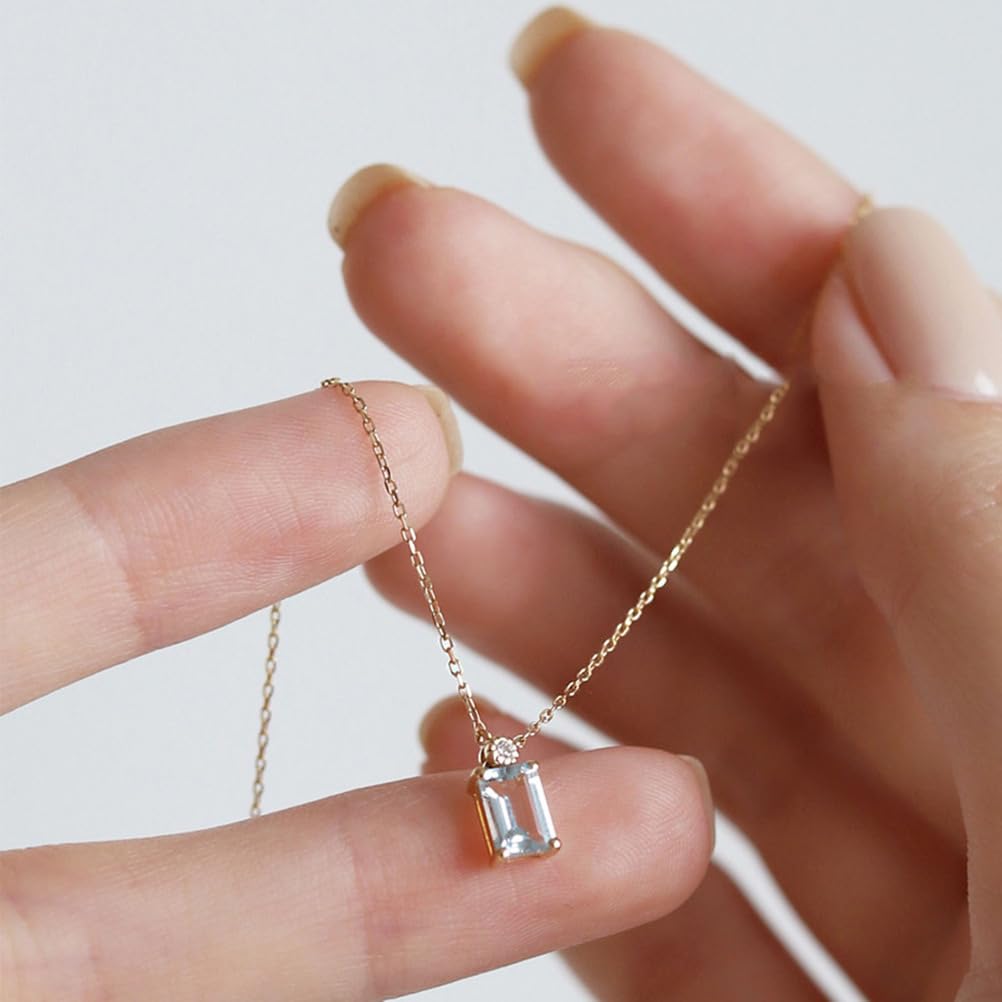 Collar de topacio Azul Natural para Mujer, Colgante Solitario de Piedras Preciosas genuinas con Cadena Ajustable, joyería de Piedra Natal Vintage Simple, Regalo para Ella romántica
