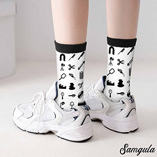 Image of Red Striped Crew Socks for Woman Size 6-8 Christmas Tree Moose Snowflake Dots Lines Girls Socks