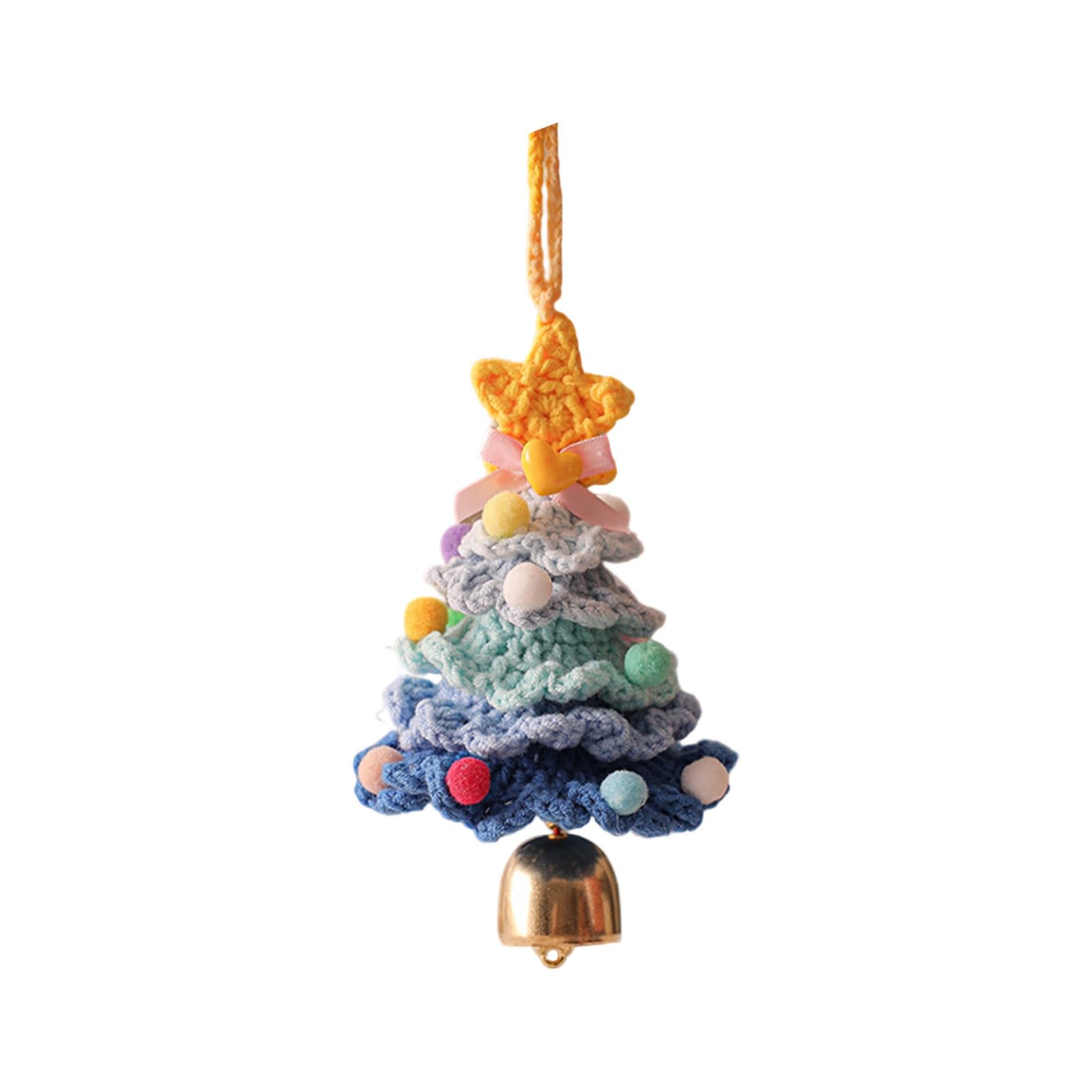 Elnwnnkc Knitted Holiday Tree Bells Colorful Decorations for Indoor Christmas Accessories Creative Crochet Ornament Festival Soft Christmas Bells Ornament