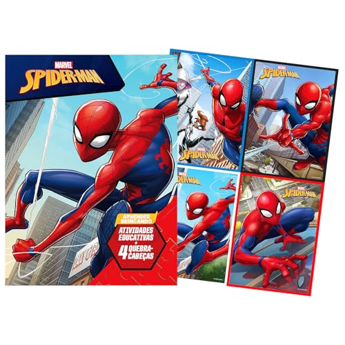 Aprender Brincando com 4 Quebra-cabeça Marvel - Homem Aranha