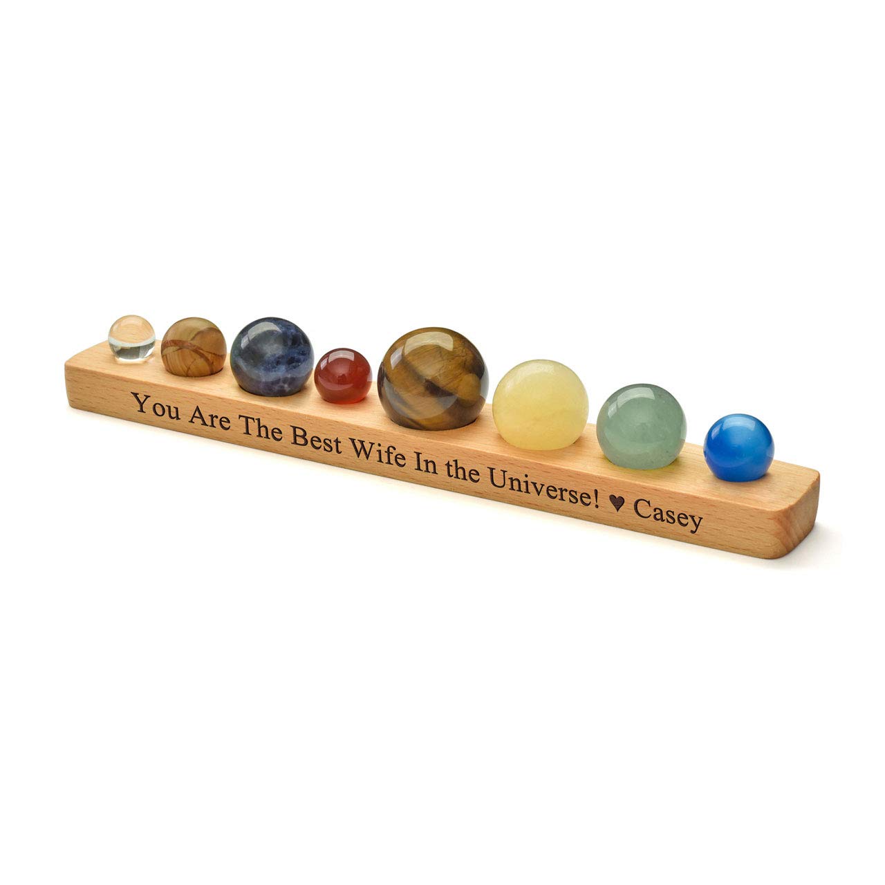 Personalized Master Free Engraving Custom Solar System 8 Planets Handmade Natural Gemstone Balls with Wooden Stand Gift Box Desk Ornaments Home Decorations